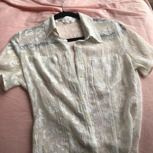 White lace button up